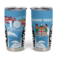 Personalised Fiji Day 2026 Tumbler Cup Masi Tapa Pattern With Palm Tree