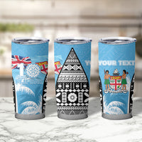 Personalised Fiji Day 2026 Tumbler Cup Masi Tapa Pattern With Palm Tree