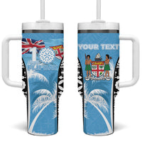 Personalised Fiji Day 2026 Tumbler With Handle Masi Tapa Pattern With Palm Tree