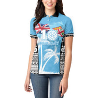 Personalised Fiji Day 2026 Women Polo Shirt Masi Tapa Pattern With Palm Tree