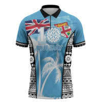 Personalised Fiji Day 2026 Zipper Polo Shirt Masi Tapa Pattern With Palm Tree