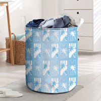 Bula Fiji Laundry Basket Blue Makare Masi Tapa Pattern