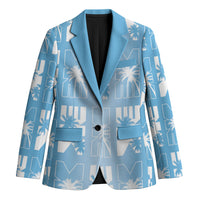 Bula Fiji Blazer Blue Makare Masi Tapa Pattern