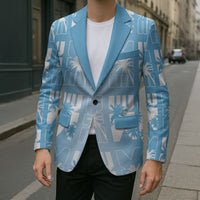 Bula Fiji Blazer Blue Makare Masi Tapa Pattern