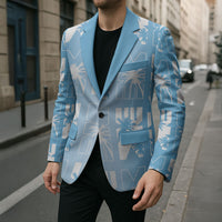 Bula Fiji Blazer Blue Makare Masi Tapa Pattern