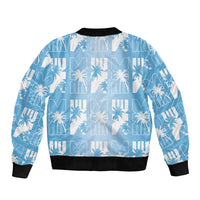 Bula Fiji Bomber Jacket Blue Makare Masi Tapa Pattern