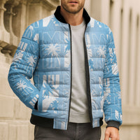 Bula Fiji Bomber Puffer Jacket Blue Makare Masi Tapa Pattern