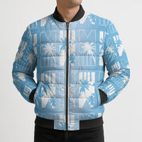 Bula Fiji Bomber Puffer Jacket Blue Makare Masi Tapa Pattern