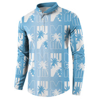 Bula Fiji Button Sweatshirt Blue Makare Masi Tapa Pattern