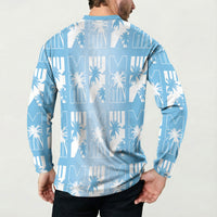 Bula Fiji Button Sweatshirt Blue Makare Masi Tapa Pattern