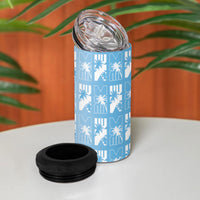 Bula Fiji 4 in 1 Can Cooler Tumbler Blue Makare Masi Tapa Pattern