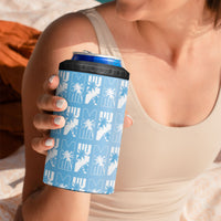Bula Fiji 4 in 1 Can Cooler Tumbler Blue Makare Masi Tapa Pattern