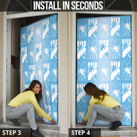 Bula Fiji Door Cover Blue Makare Masi Tapa Pattern