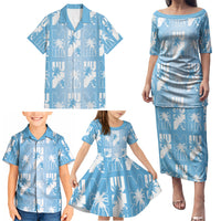 Bula Fiji Family Matching Puletasi and Hawaiian Shirt Blue Makare Masi Tapa Pattern