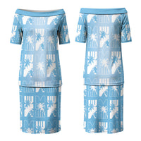 Bula Fiji Family Matching Puletasi and Hawaiian Shirt Blue Makare Masi Tapa Pattern