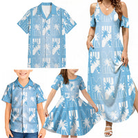 Bula Fiji Family Matching Summer Maxi Dress and Hawaiian Shirt Blue Makare Masi Tapa Pattern