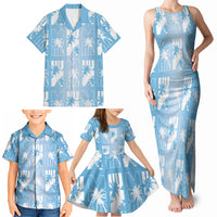Bula Fiji Family Matching Tank Maxi Dress and Hawaiian Shirt Blue Makare Masi Tapa Pattern