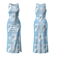 Bula Fiji Family Matching Tank Maxi Dress and Hawaiian Shirt Blue Makare Masi Tapa Pattern