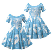 Bula Fiji Family Matching Tank Maxi Dress and Hawaiian Shirt Blue Makare Masi Tapa Pattern