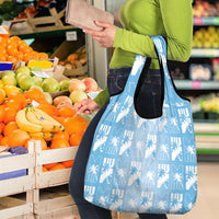 Bula Fiji Grocery Bag Blue Makare Masi Tapa Pattern