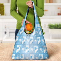 Bula Fiji Grocery Bag Blue Makare Masi Tapa Pattern