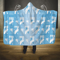 Bula Fiji Hooded Blanket Blue Makare Masi Tapa Pattern