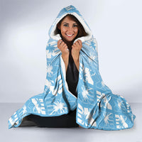 Bula Fiji Hooded Blanket Blue Makare Masi Tapa Pattern