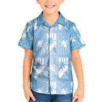 Bula Fiji Kid Hawaiian Shirt Blue Makare Masi Tapa Pattern