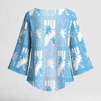 Bula Fiji Kimono Sleeve Blouse Blue Makare Masi Tapa Pattern