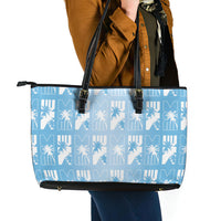 Bula Fiji Leather Tote Bag Blue Makare Masi Tapa Pattern