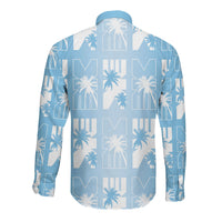 Bula Fiji Long Sleeve Button Shirt Blue Makare Masi Tapa Pattern