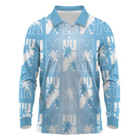 Bula Fiji Long Sleeve Polo Shirt Blue Makare Masi Tapa Pattern