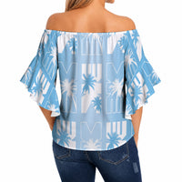 Bula Fiji Off Shoulder Wrap Waist Top Blue Makare Masi Tapa Pattern