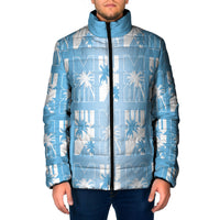 Bula Fiji Padded Jacket Blue Makare Masi Tapa Pattern
