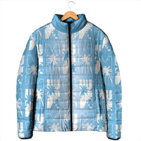 Bula Fiji Padded Jacket Blue Makare Masi Tapa Pattern