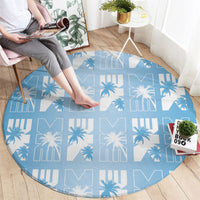 Bula Fiji Round Carpet Blue Makare Masi Tapa Pattern