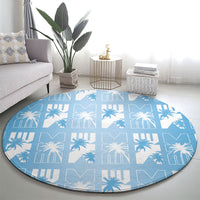 Bula Fiji Round Carpet Blue Makare Masi Tapa Pattern