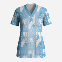 Bula Fiji Scrub Top Blue Makare Masi Tapa Pattern