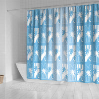 Bula Fiji Shower Curtain Blue Makare Masi Tapa Pattern
