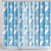Bula Fiji Shower Curtain Blue Makare Masi Tapa Pattern