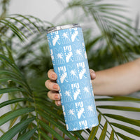 Bula Fiji Skinny Tumbler Blue Makare Masi Tapa Pattern