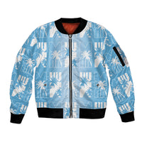 Bula Fiji Sleeve Zip Bomber Jacket Blue Makare Masi Tapa Pattern