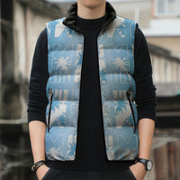 Bula Fiji Sleeveless Puffer Jacket Blue Makare Masi Tapa Pattern