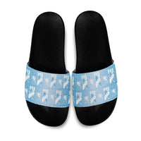 Bula Fiji Slide Sandals Blue Makare Masi Tapa Pattern