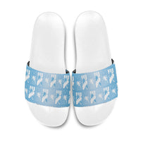 Bula Fiji Slide Sandals Blue Makare Masi Tapa Pattern