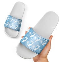 Bula Fiji Slide Sandals Blue Makare Masi Tapa Pattern