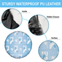 Bula Fiji Spare Tire Cover Blue Makare Masi Tapa Pattern