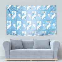 Bula Fiji Tapestry Blue Makare Masi Tapa Pattern