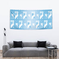 Bula Fiji Tapestry Blue Makare Masi Tapa Pattern