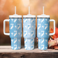 Bula Fiji Tumbler With Handle Blue Makare Masi Tapa Pattern